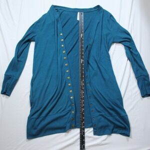 Zenana Outfitters Womens 1X Teal Blue Snap Button Longline Cardigan Sweater